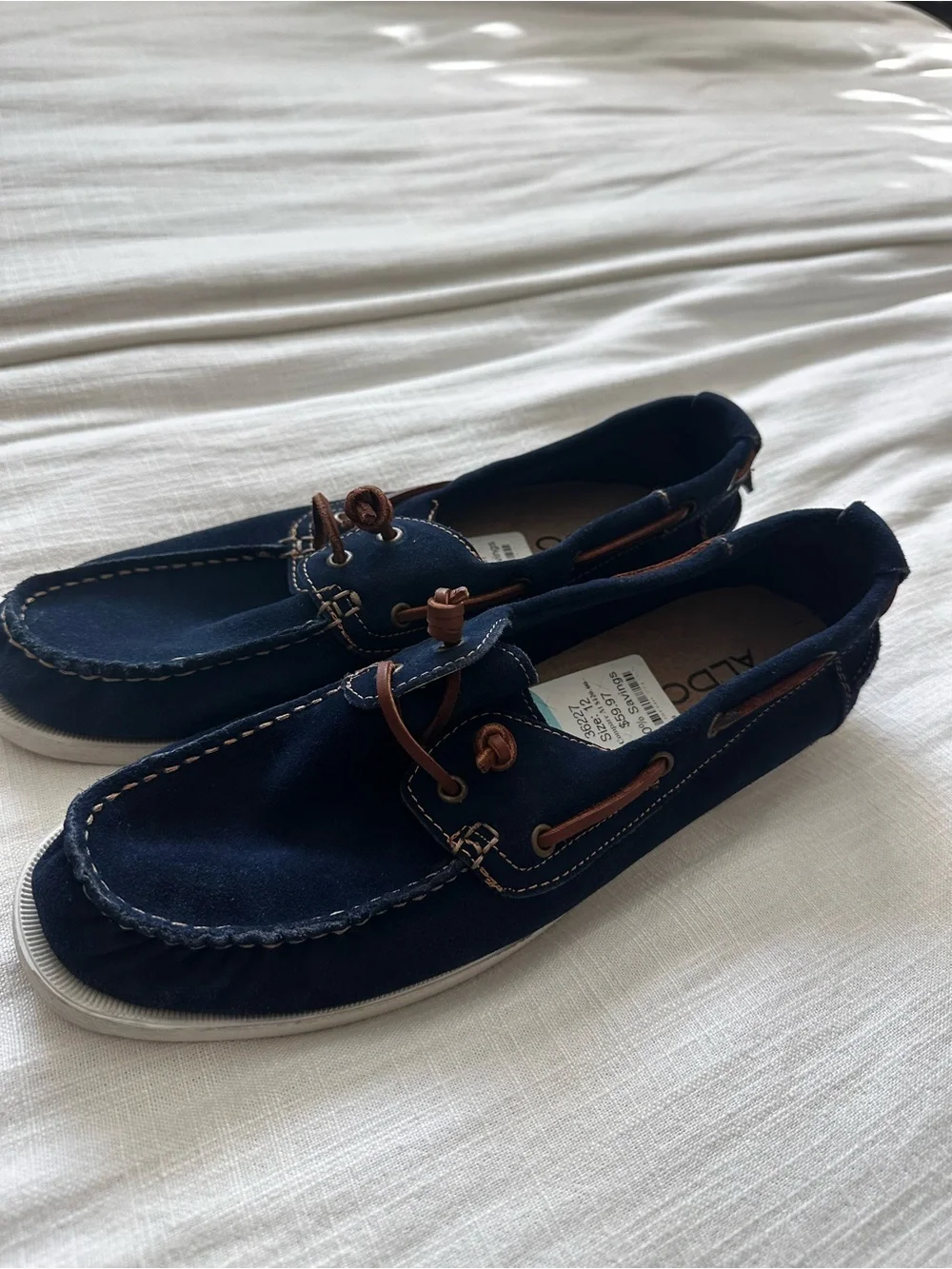 ALDO Navy Suede Boat Shoes with Brown Leather Laces